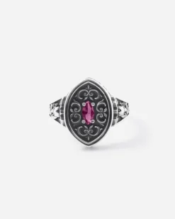 ANELLO CHEVALIER MARQUISE DECORATO BONNIE IN ARGENTO CON PIETRA ROSSA