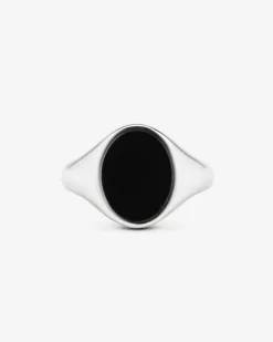 ANELLO CHEVALIER OVALE IN ARGENTO CON SMALTO NERO