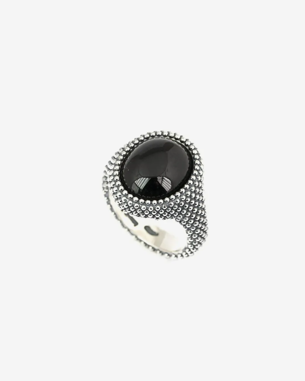 ANELLO CHEVALIER OVALE PUNTINATO CON PIETRA ONICE