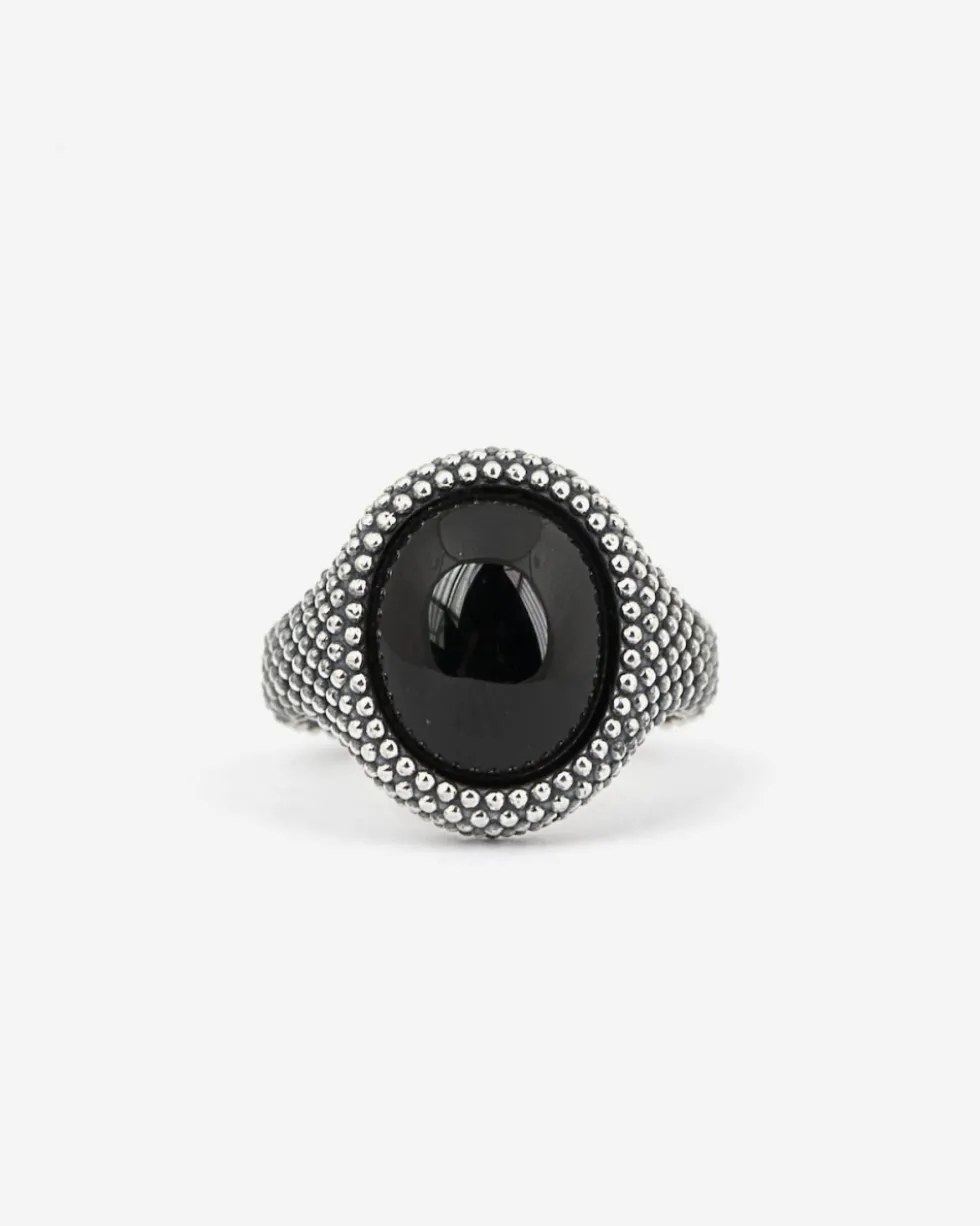 ANELLO CHEVALIER OVALE PUNTINATO CON PIETRA ONICE