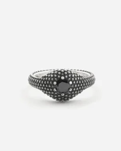 ANELLO CHEVALIER PUNTINATO THOUSAND EYES IN ARGENTO CON BRILLANTE NERO