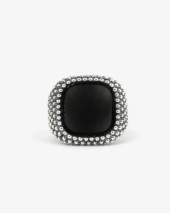 ANELLO CHEVALIER QUADRATO PUNTINATO CON PIETRA NERA