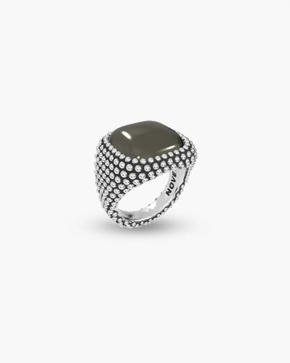 ANELLO CHEVALIER QUADRATO PUNTINATO CON PIETRA PERSONALIZZABILE