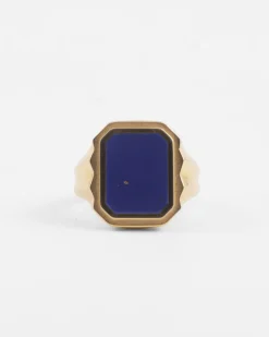 ANELLO CHEVALIER RETTANGOLARE WISDOM STONE PLACCATO ORO CON PIETRA LAPIS PIATTA