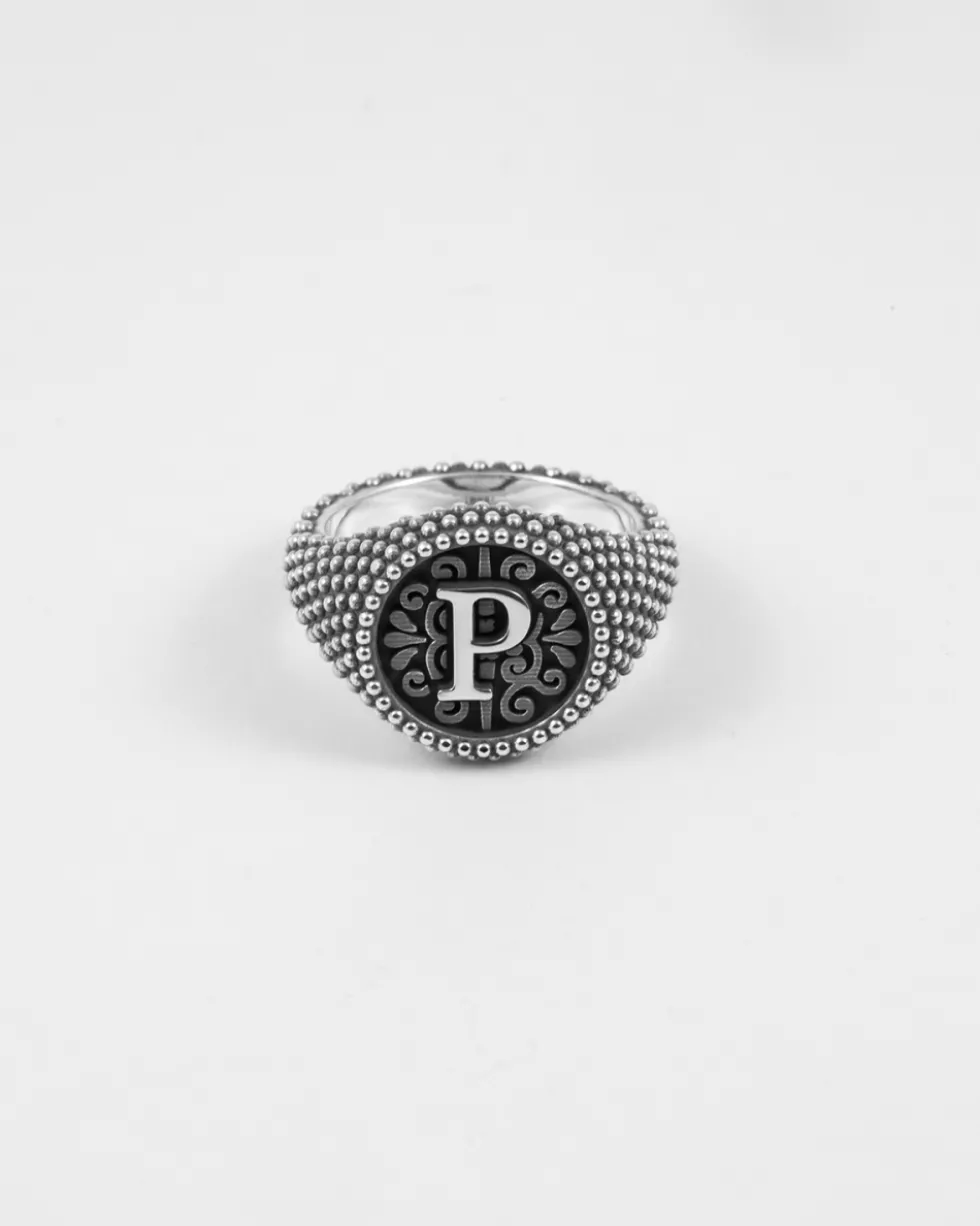 ANELLO CHEVALIER TONDO PUNTINATO CON LETTERA INIZIALE PERSONALIZZABILE