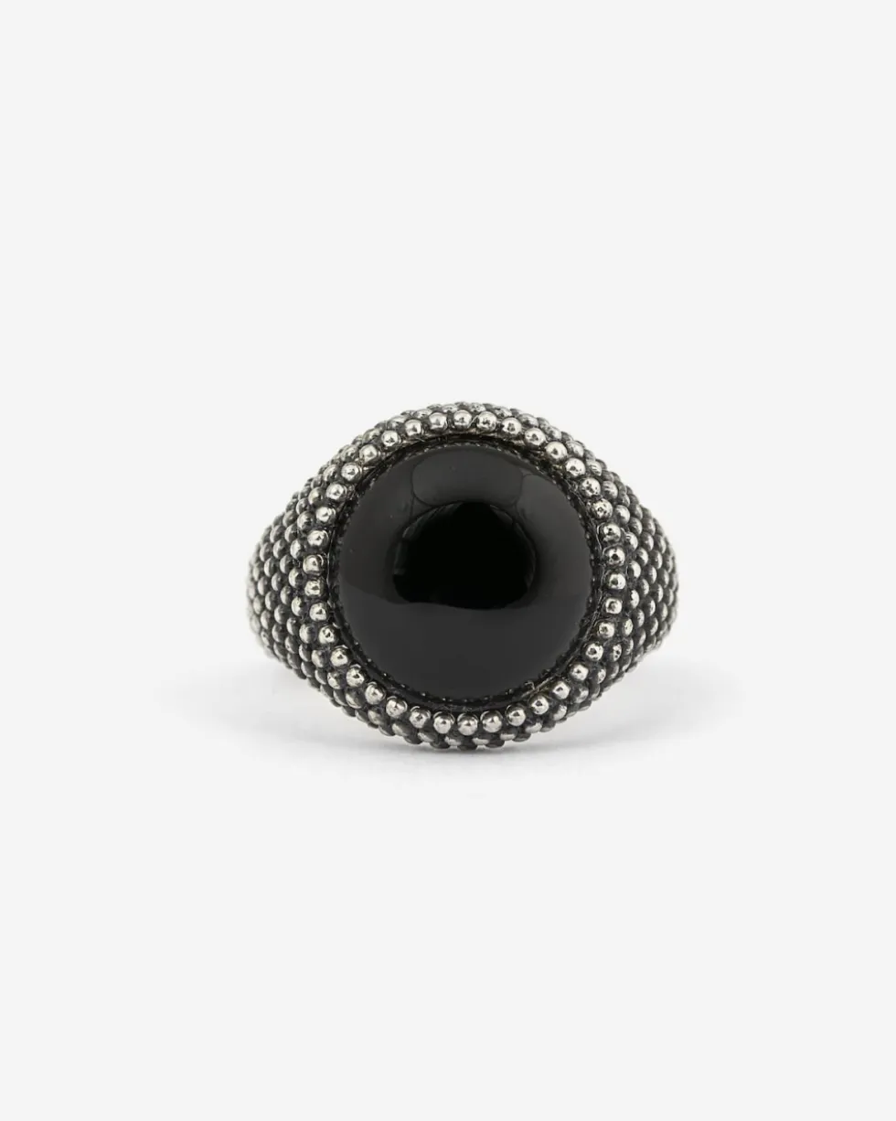 ANELLO CHEVALIER TONDO PUNTINATO CON PIETRA NERA