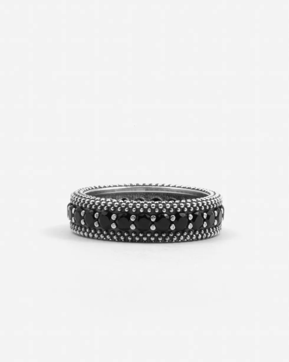 ANELLO FASCIA PUNTINATA IN ARGENTO BOLD BLACK WIND CON BRILLANTI NERI