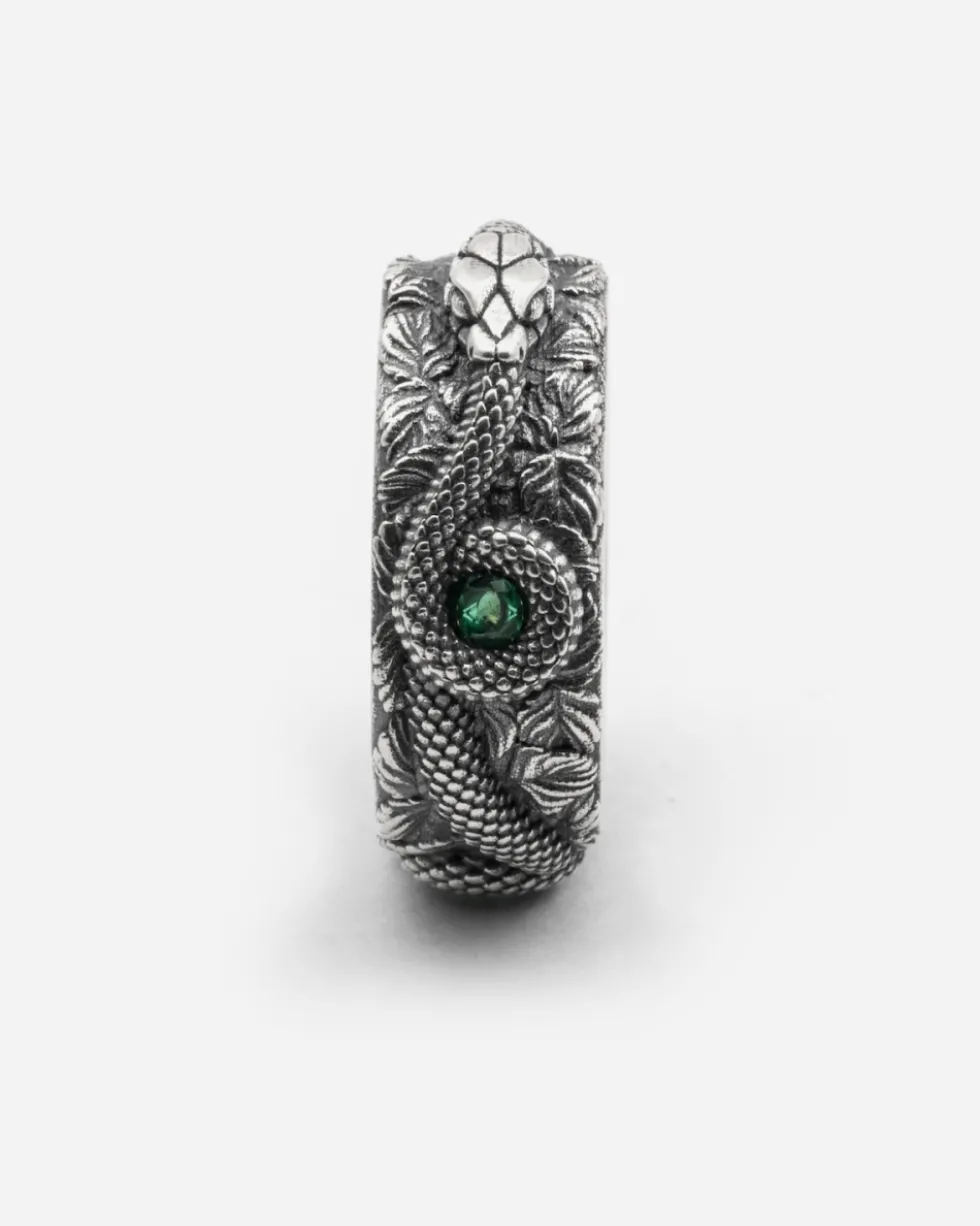 ANELLO FASCIA SERPENTE IN ARGENTO CON PIETRE VERDI