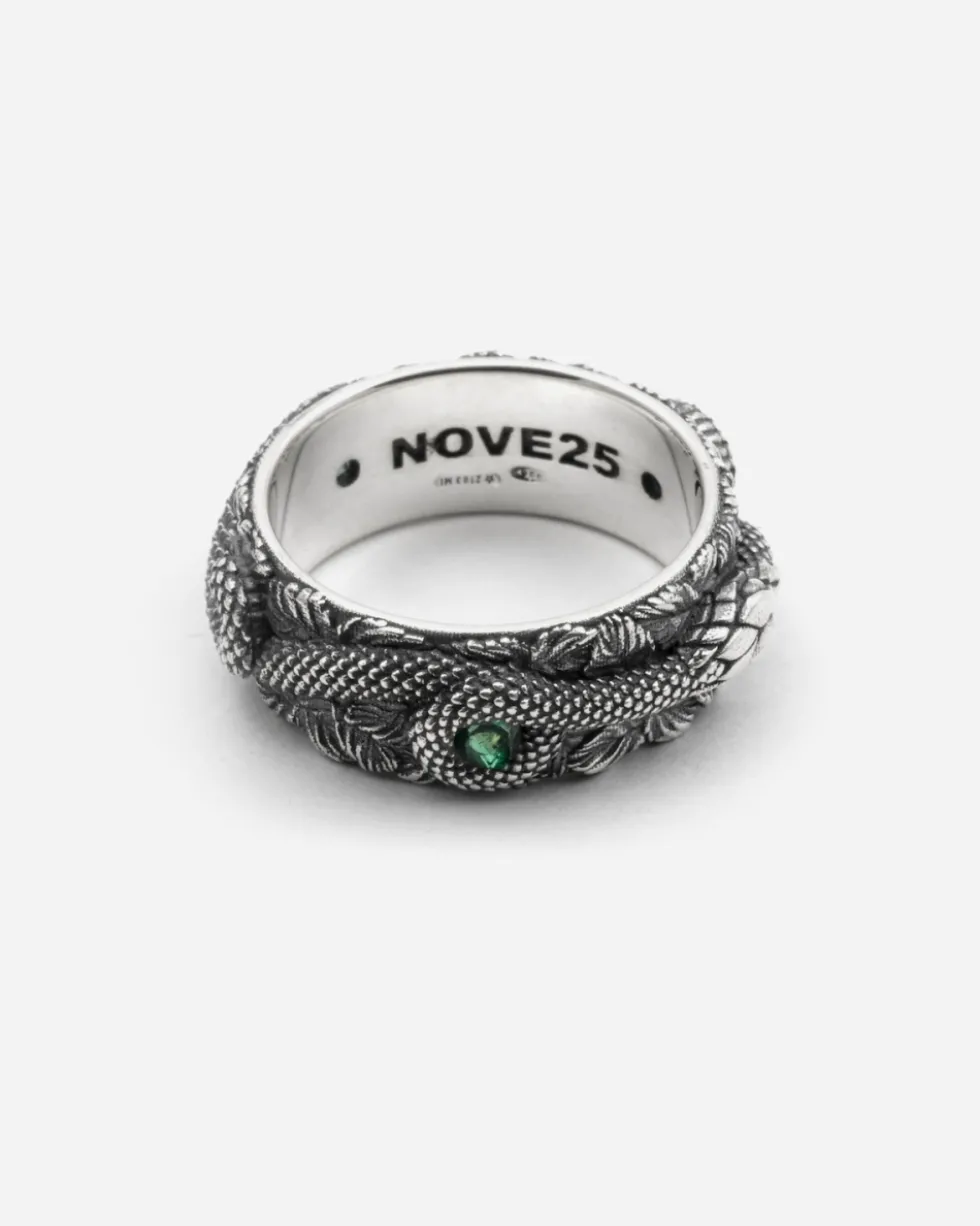 ANELLO FASCIA SERPENTE IN ARGENTO CON PIETRE VERDI