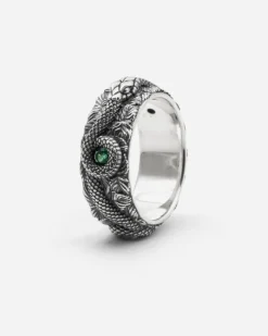 ANELLO FASCIA SERPENTE IN ARGENTO CON PIETRE VERDI