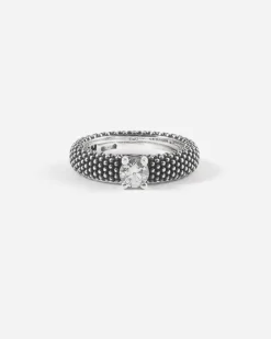 ANELLO FEDE SOLITARIO PUNTINATA IN ARGENTO CON BRILLANTE BIANCO
