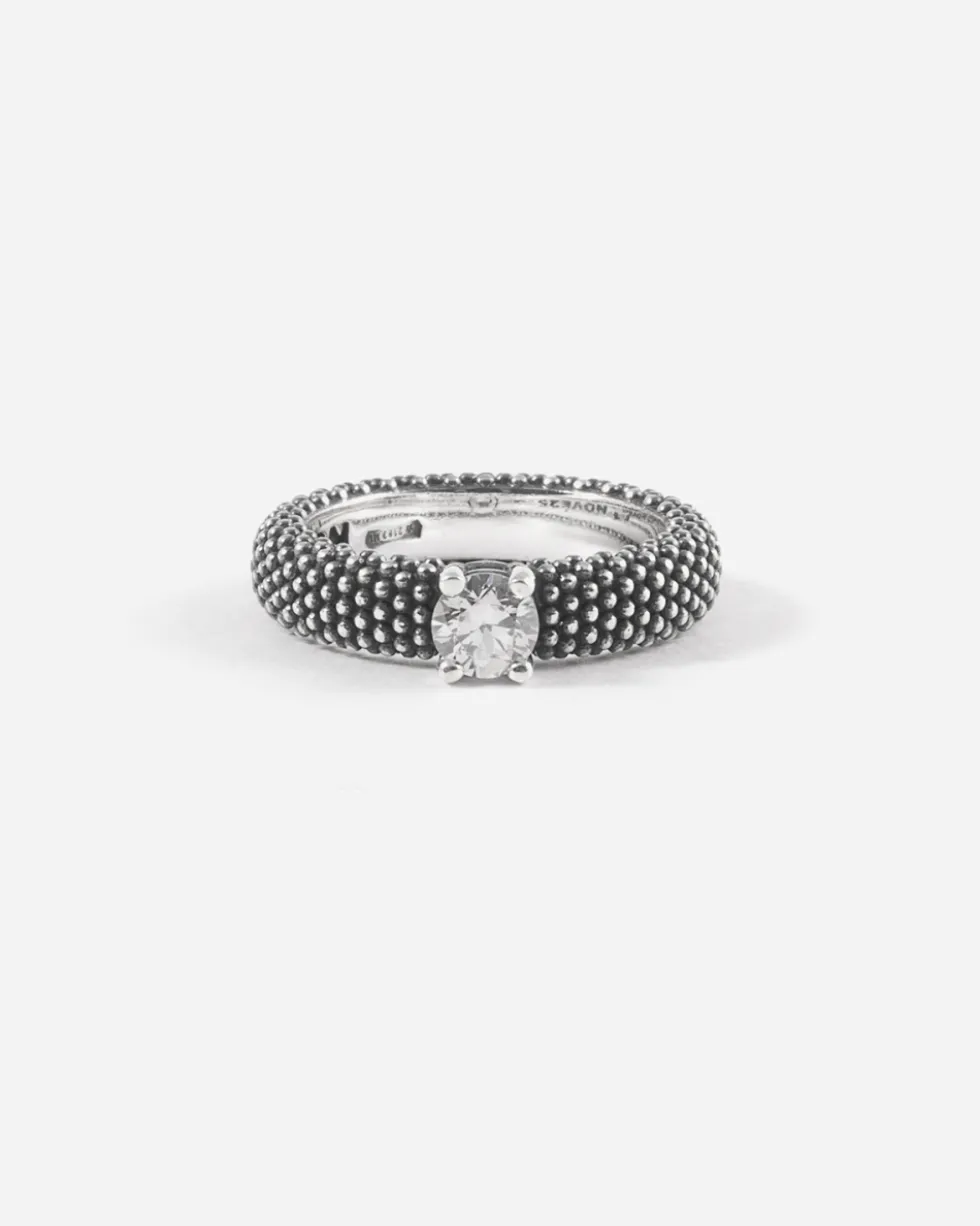 ANELLO FEDE SOLITARIO PUNTINATA IN ARGENTO CON BRILLANTE BIANCO