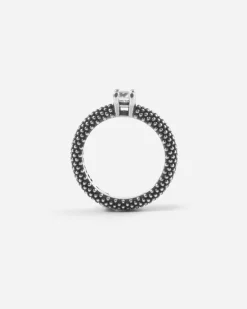ANELLO FEDE SOLITARIO PUNTINATA IN ARGENTO CON BRILLANTE BIANCO