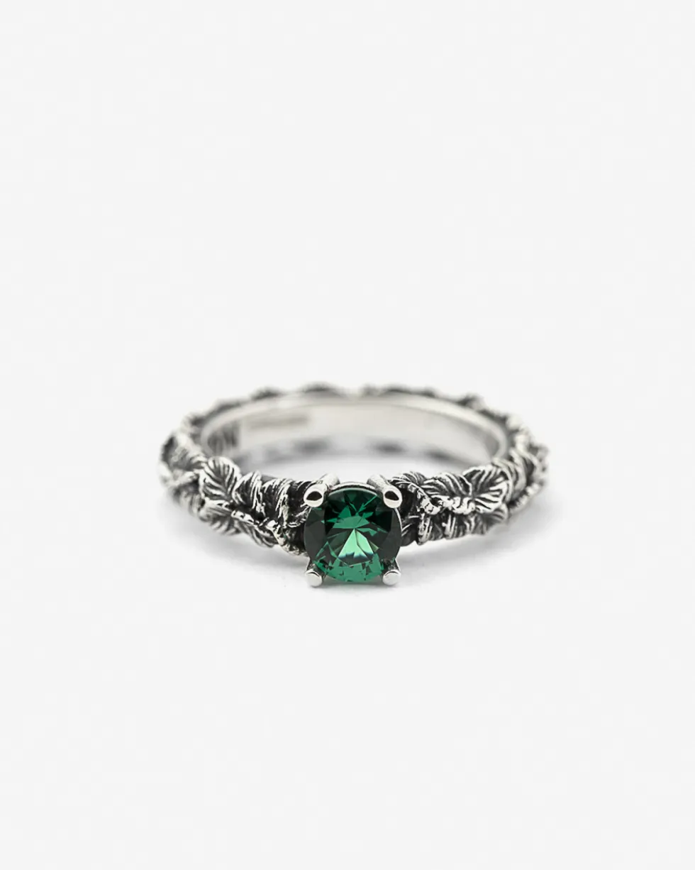 ANELLO FEDINA SOLITARIO FOGLIE CON ZIRCONIA CUBICA VERDE