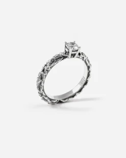 ANELLO FEDINA SOLITARIO FOGLIE IN ARGENTO CON BRILLANTE BIANCO