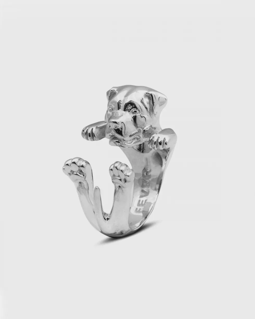 ANELLO HUG CANE ROTTWEILER IN ARGENTO
