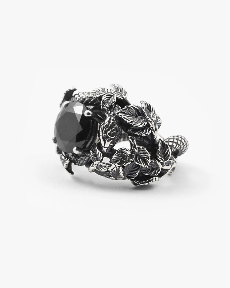 ANELLO SOLITARIO EDEN CON SERPENTI E ZIRCONIA CUBICA NERA