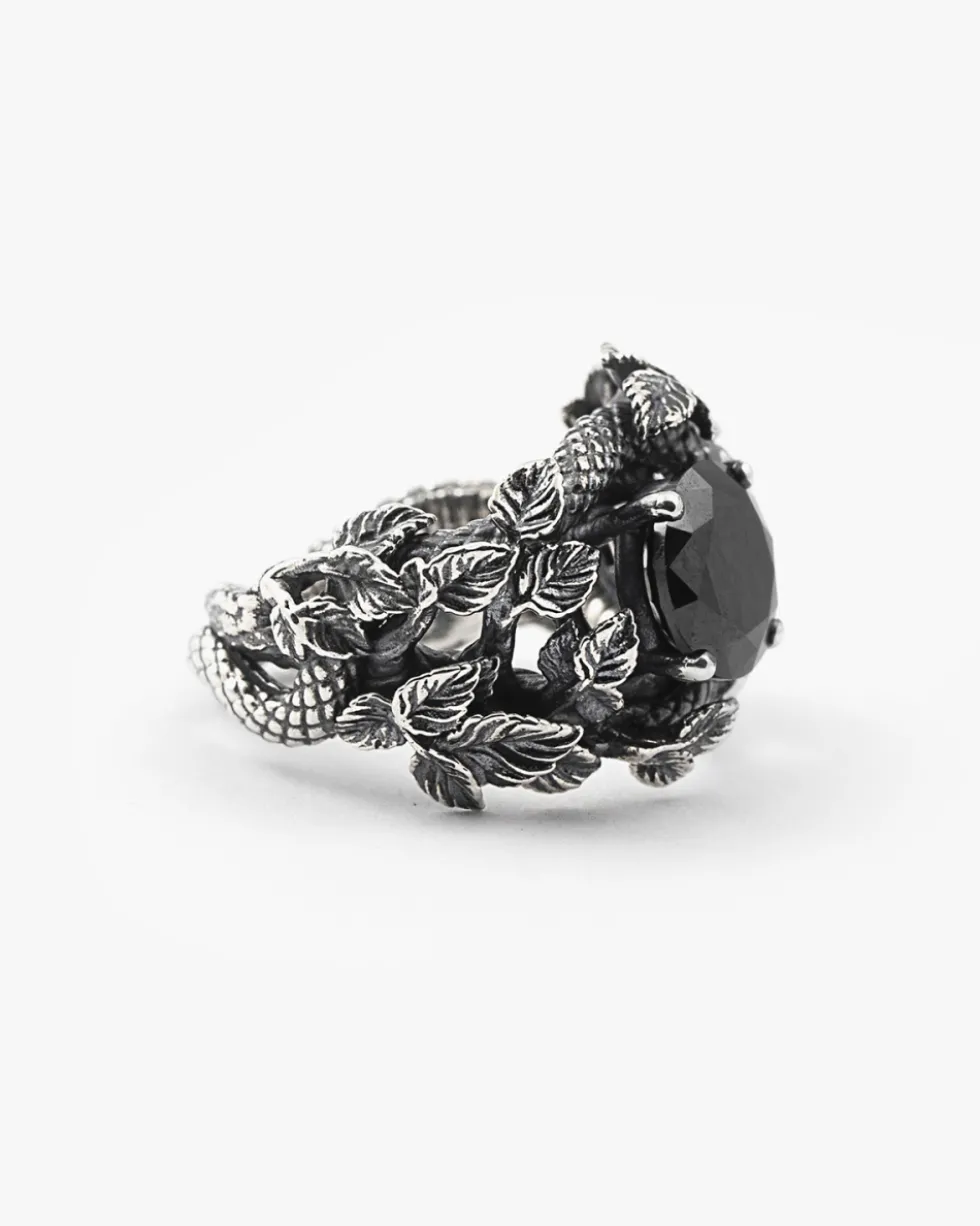 ANELLO SOLITARIO EDEN CON SERPENTI E ZIRCONIA CUBICA NERA