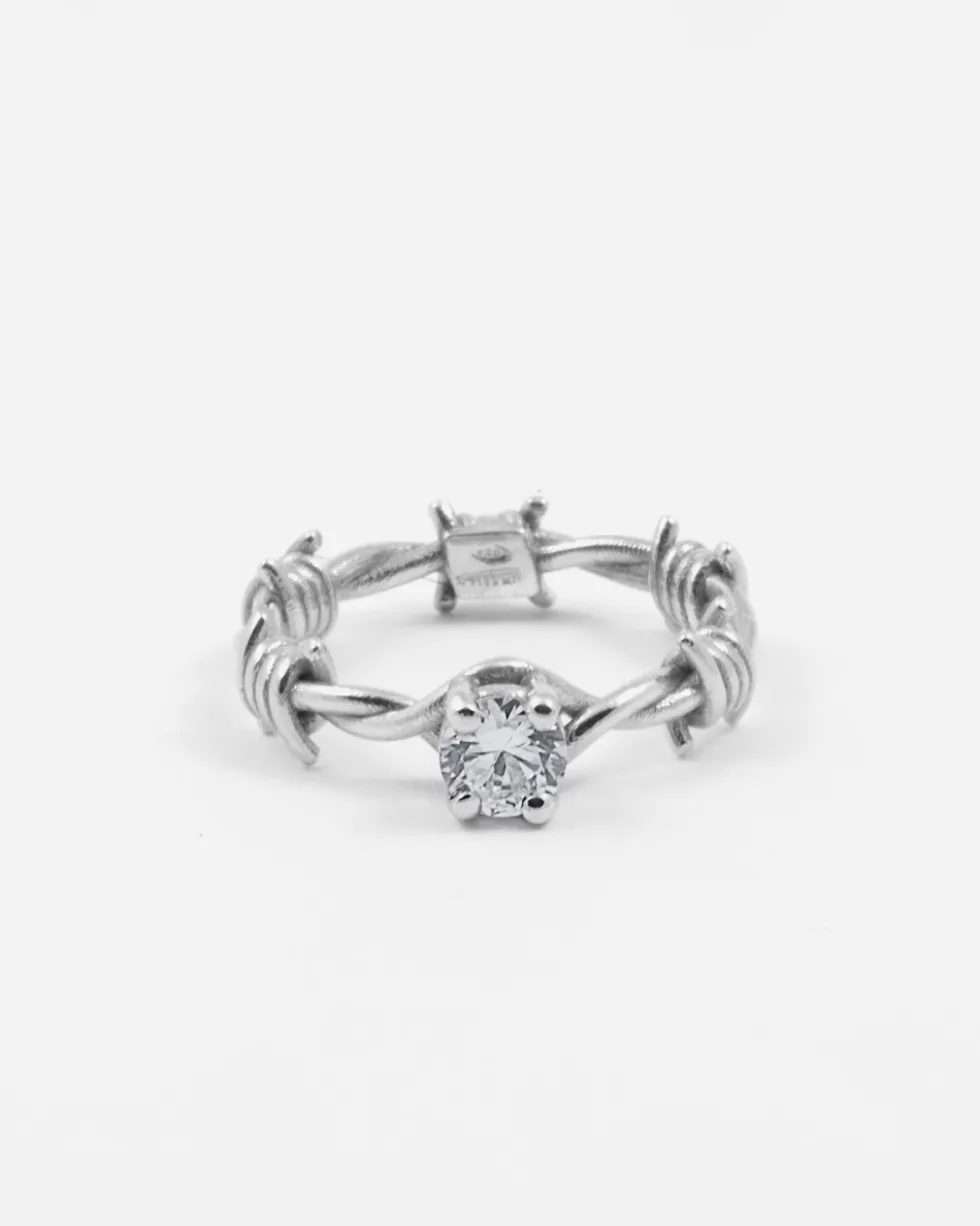 ANELLO SOLITARIO FILO SPINATO IN ARGENTO