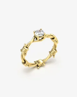 ANELLO SOLITARIO FILO SPINATO ORO CON DIAMANTE