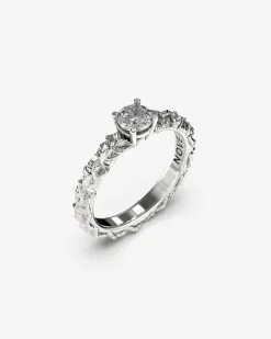 ANELLO SOLITARIO FOGLIE ARGENTO CON DIAMANTE