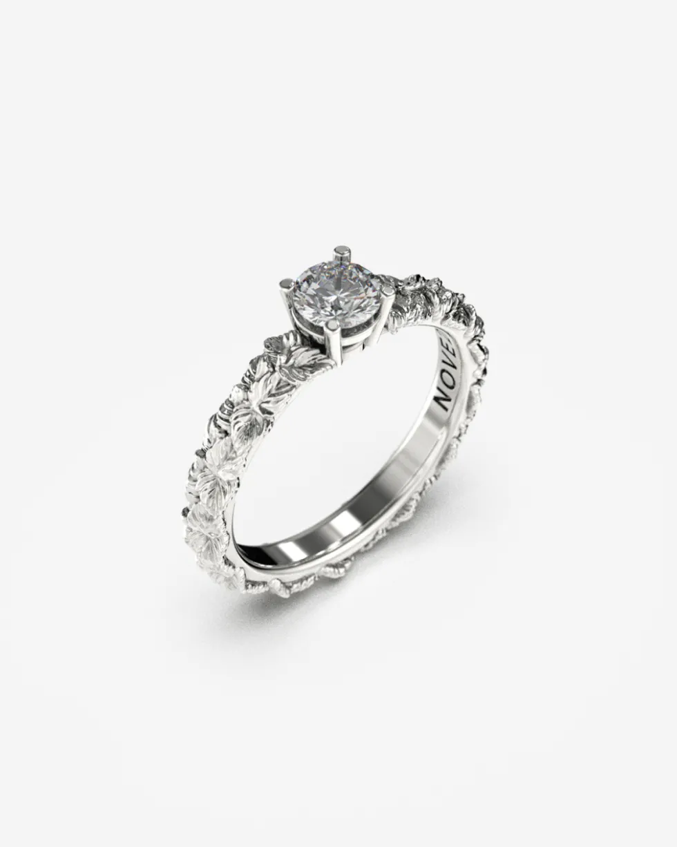 ANELLO SOLITARIO FOGLIE ARGENTO CON DIAMANTE