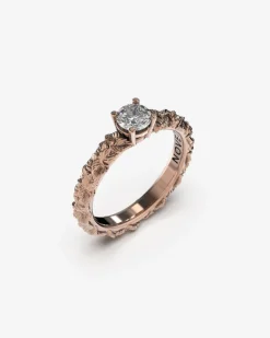 ANELLO SOLITARIO FOGLIE ORO CON DIAMANTE