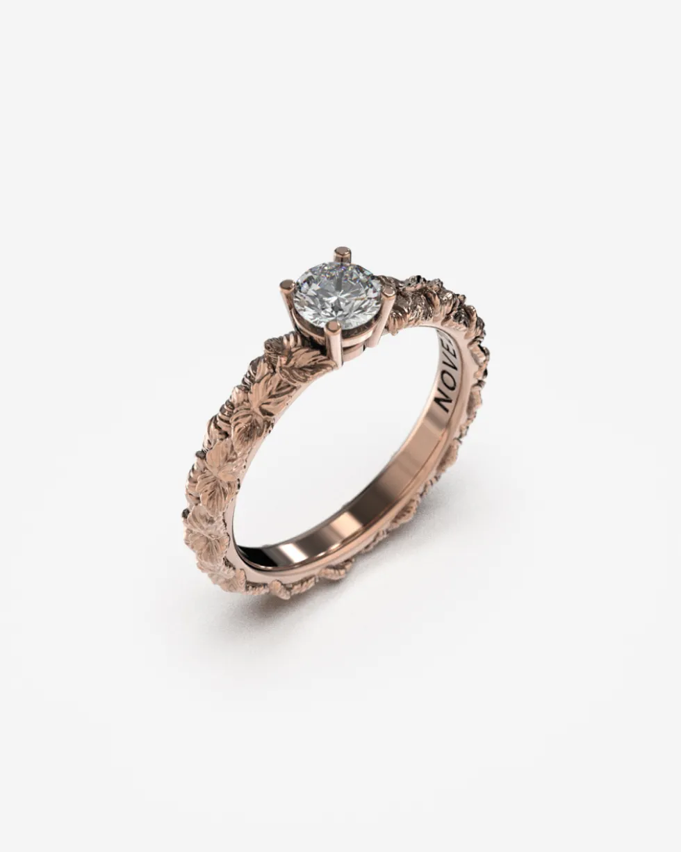 ANELLO SOLITARIO FOGLIE ORO CON DIAMANTE