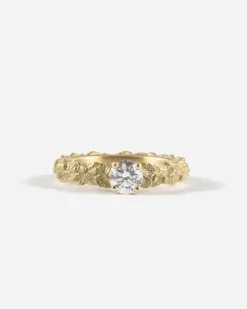 ANELLO SOLITARIO FOGLIE ORO CON DIAMANTE