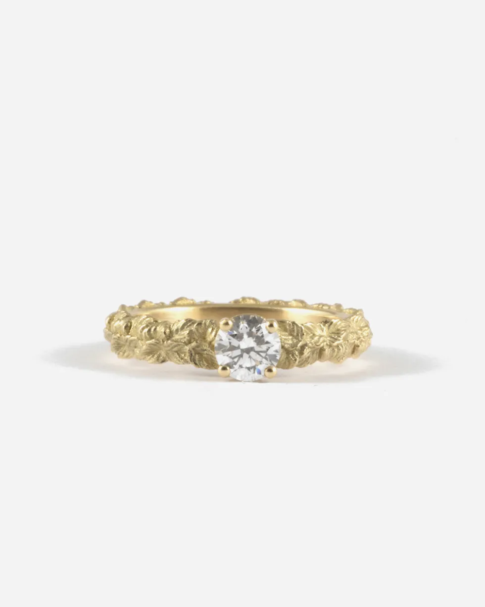 ANELLO SOLITARIO FOGLIE ORO CON DIAMANTE