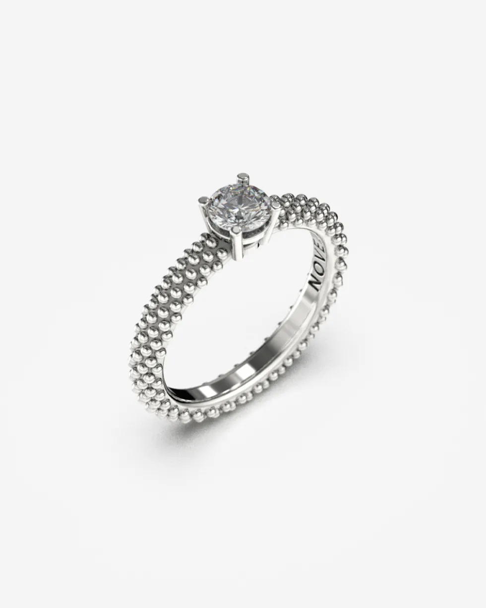 ANELLO SOLITARIO PUNTINATO ARGENTO CON DIAMANTE