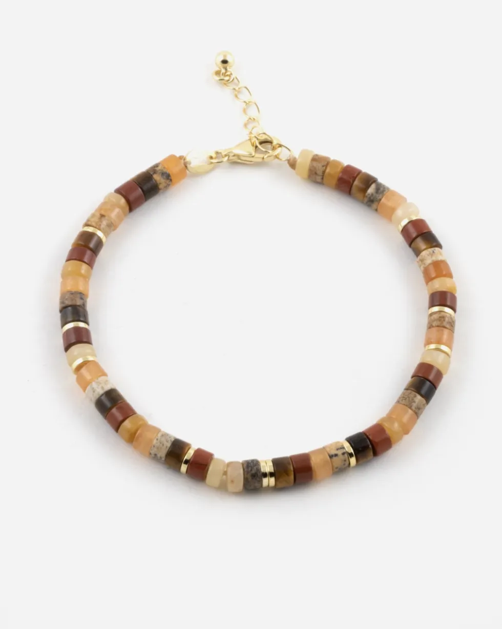 BRACCIALE CILINDRI MARRONI PLACCATO ORO
