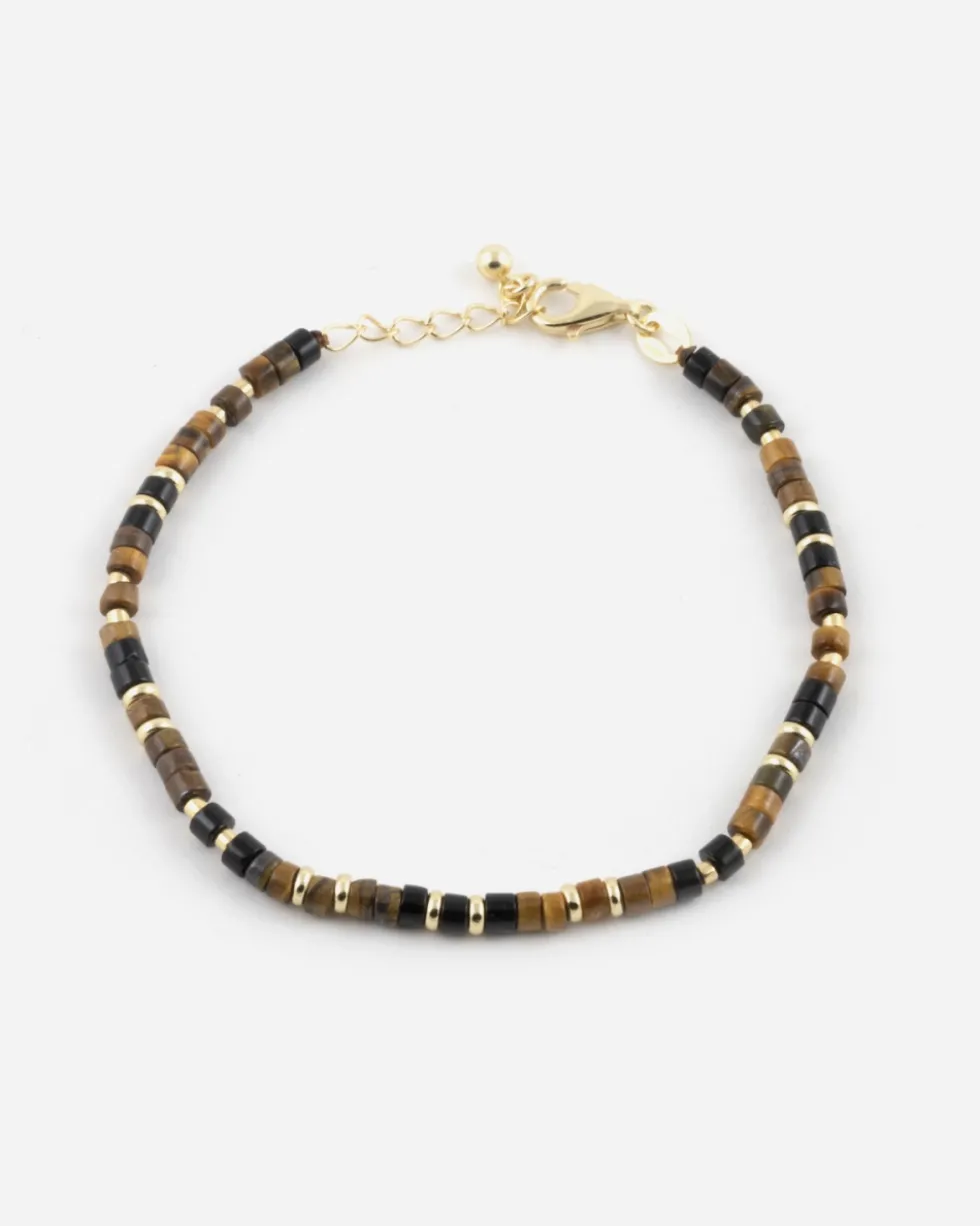 BRACCIALE CILINDRI MINI MARRONI PLACCATO ORO