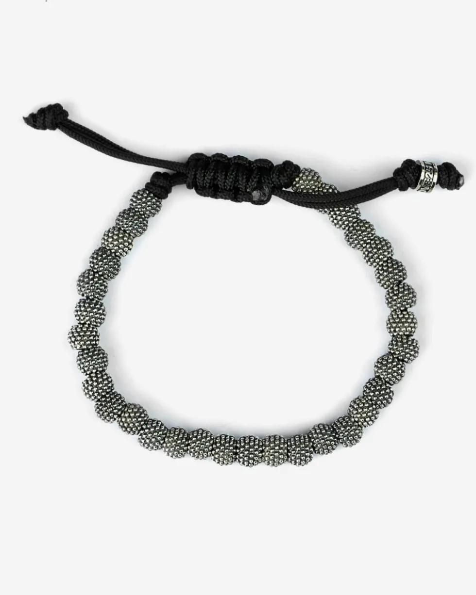 BRACCIALE CORDA CON ELEMENTI TONDI PUNTINATI IN ARGENTO