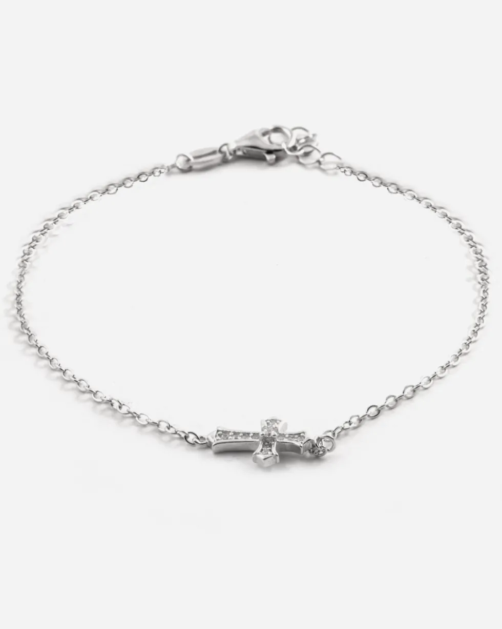 BRACCIALE CROCE GOTICA IN ARGENTO CON BRILLANTI
