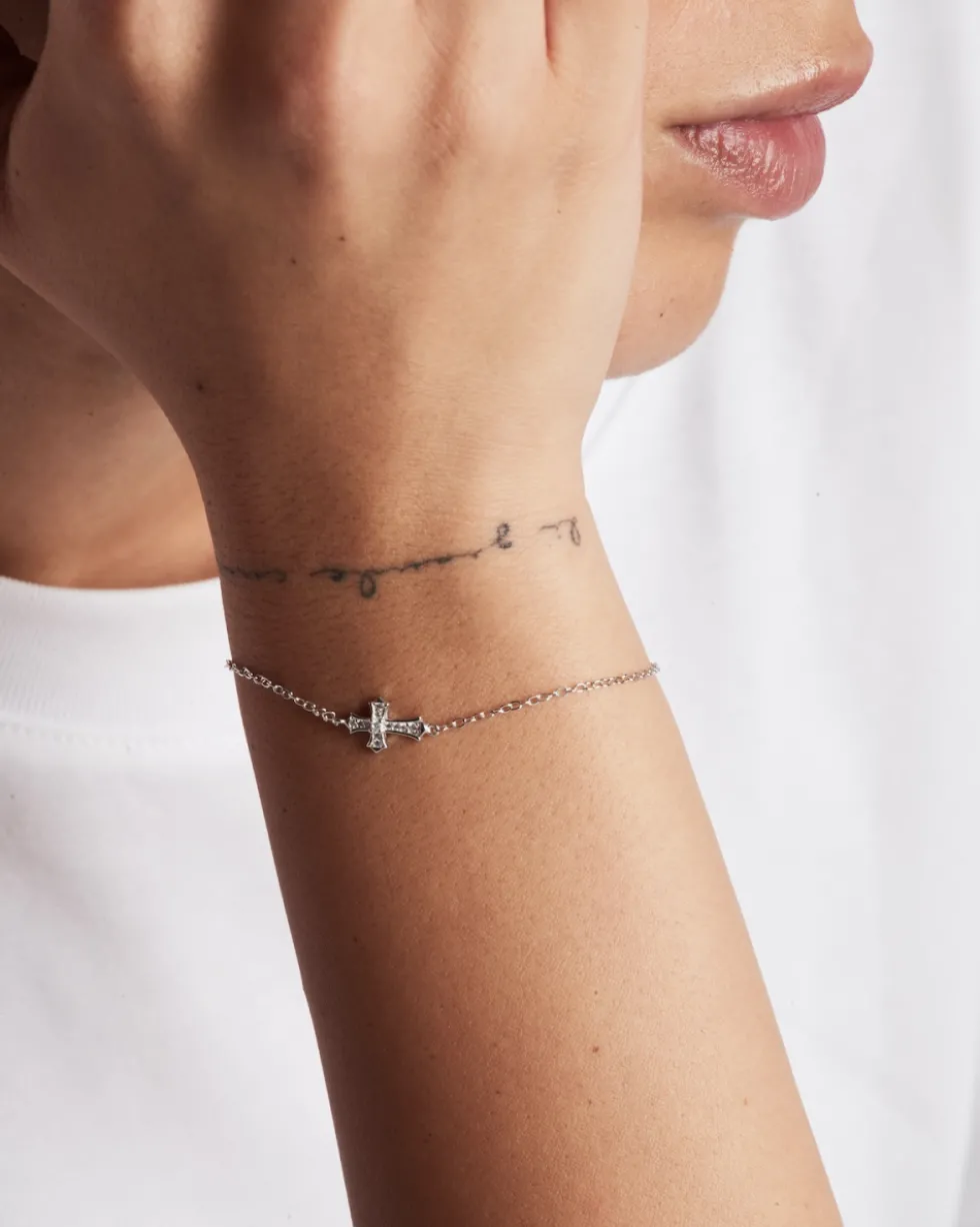 BRACCIALE CROCE GOTICA IN ARGENTO CON BRILLANTI