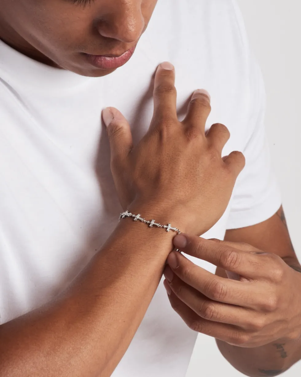 BRACCIALE CROCI GOTICHE IN ARGENTO CON BRILLANTI