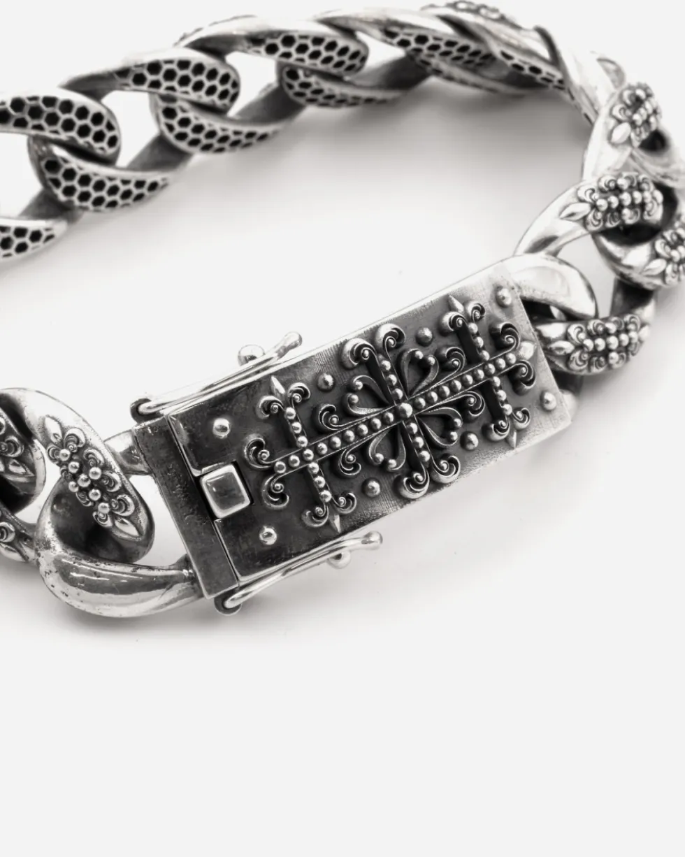 BRACCIALE GRUMETTA CON TEXTURE GOTICA ALTERNATA TRINIDAD IN ARGENTO