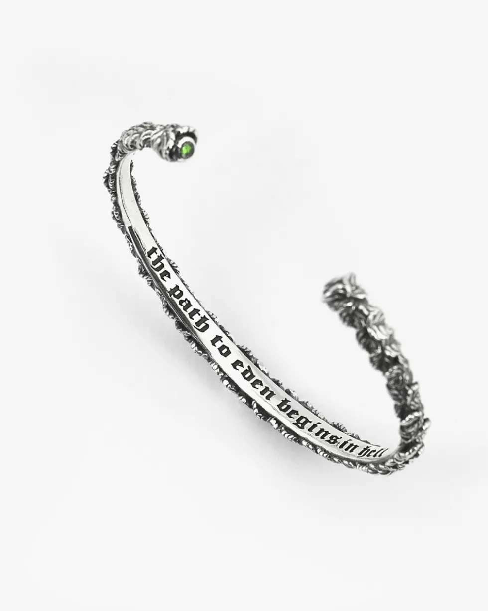 BRACCIALE RIGIDO FOGLIE CON BRILLANTE VERDE