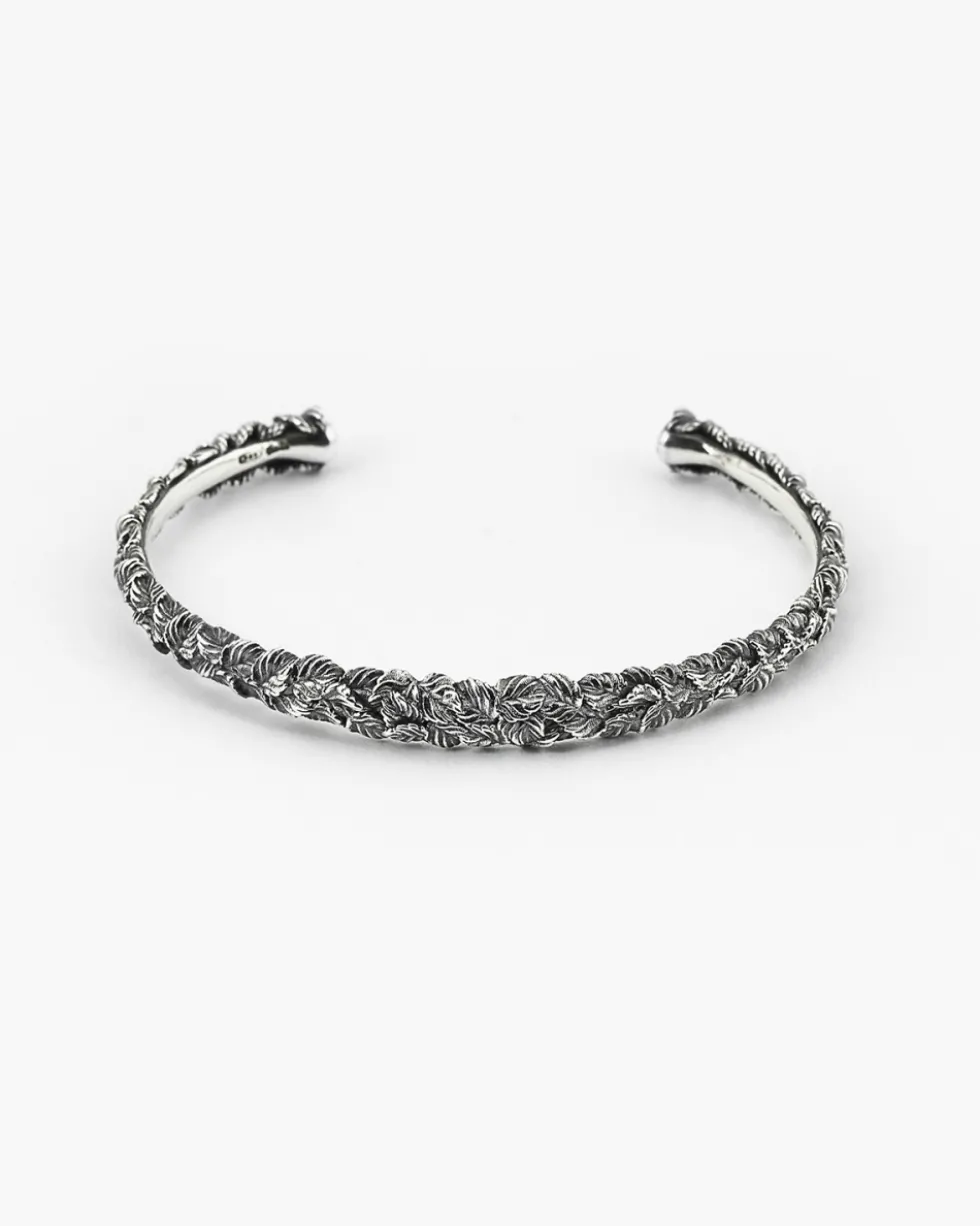 BRACCIALE RIGIDO FOGLIE CON BRILLANTE VERDE