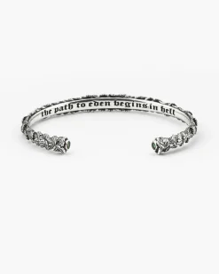 BRACCIALE RIGIDO FOGLIE CON BRILLANTE VERDE