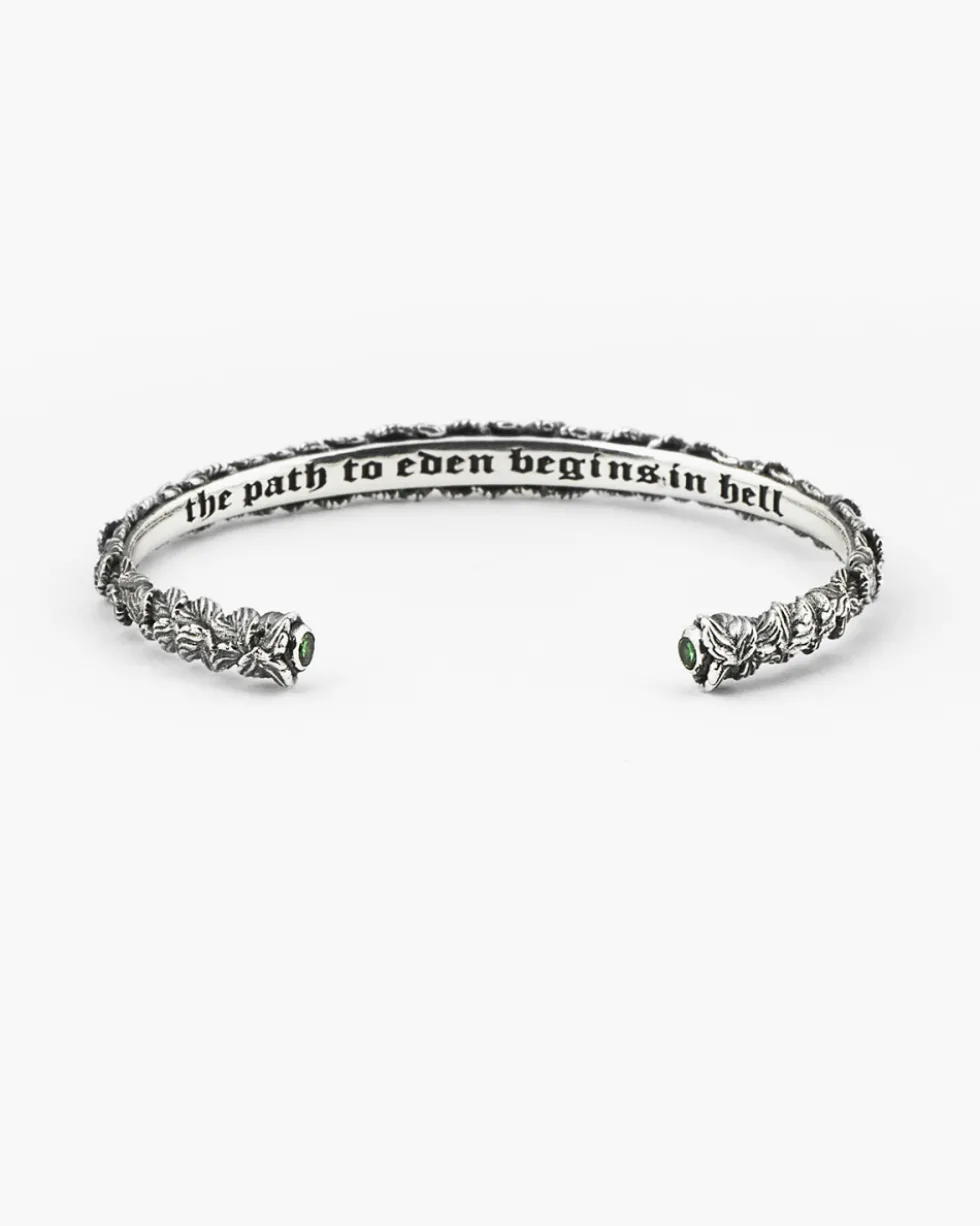 BRACCIALE RIGIDO FOGLIE CON BRILLANTE VERDE