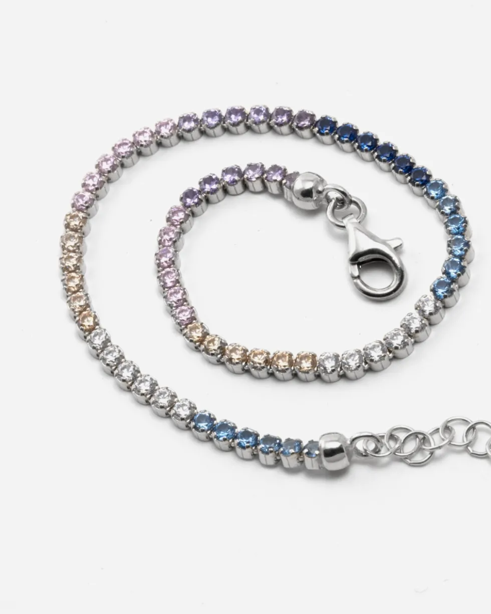 BRACCIALE TENNIS GRADIENT IN ARGENTO CON PIETRE MULTICOLOR