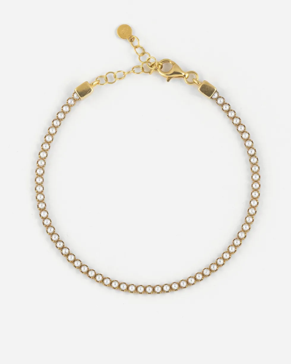 BRACCIALE TENNIS PLACCATO ORO CON PERLE CABOCHON