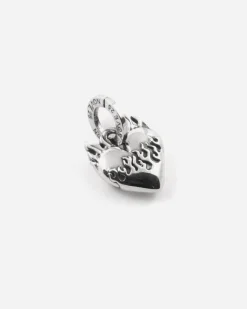 CIONDOLO MINI CHARM CUORE CON FIAMMA IN ARGENTO
