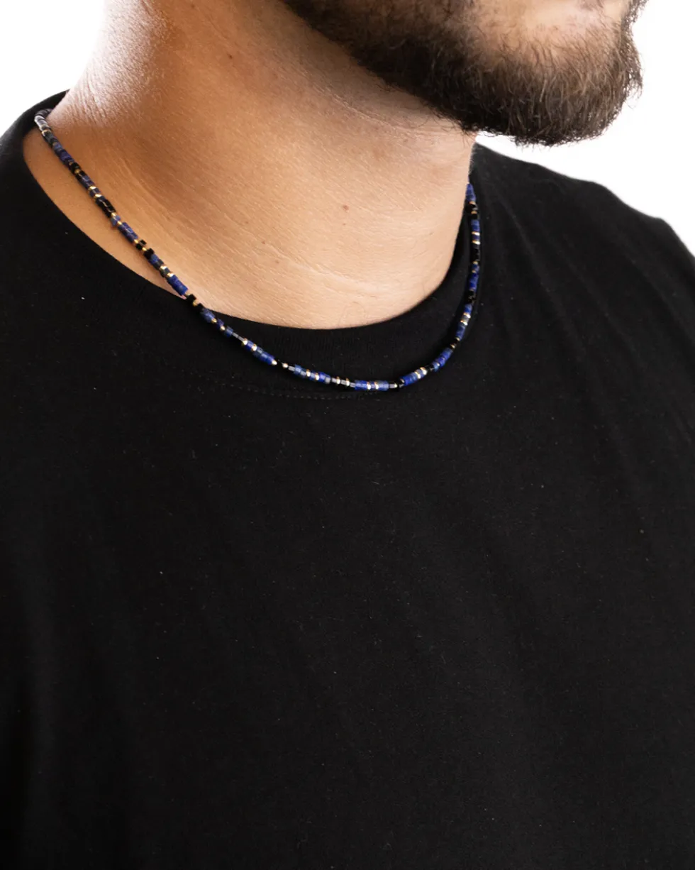 COLLANA CILINDRI MINI BLU PLACCATA ORO
