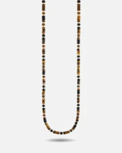COLLANA CILINDRI MINI MARRONI PLACCATA ORO