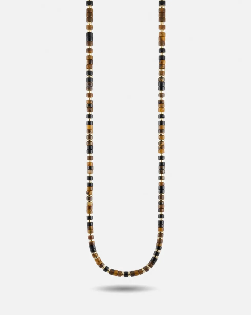 COLLANA CILINDRI MINI MARRONI PLACCATA ORO