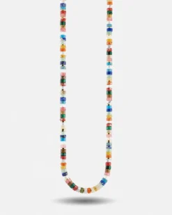 COLLANA CILINDRI MULTICOLOR PLACCATA ORO