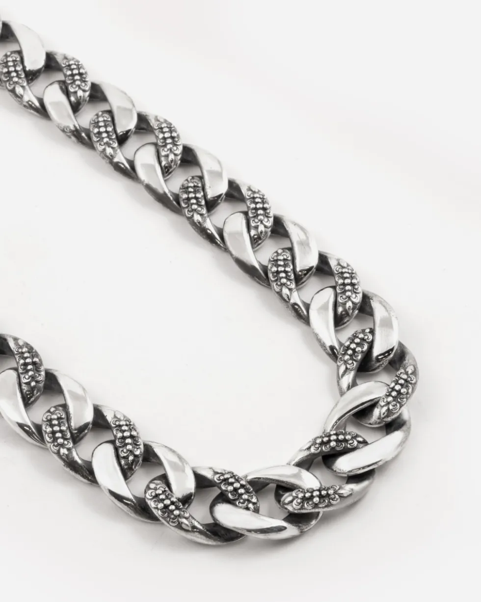 COLLANA GRUMETTA CON TEXTURE GOTICA ALTERNATA SUERTE IN ARGENTO